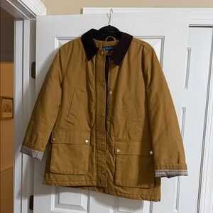 Cole Haan Brown Plaid Gold Button Down Zip Up Collared Jacket Size Large